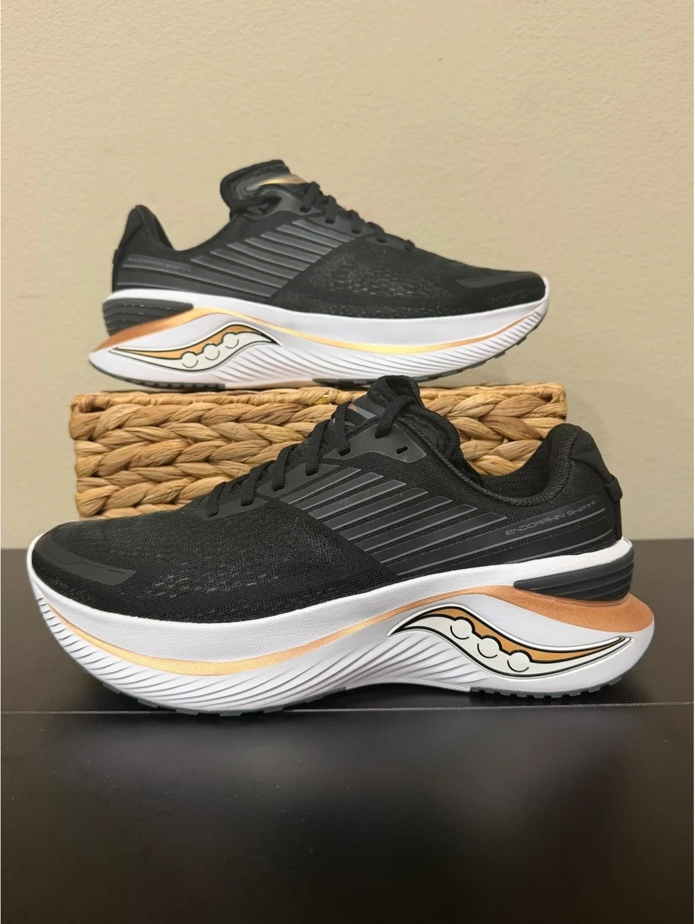 Size 10 - Saucony Endorphin Shift 3 Wide “Black Goldstruck”